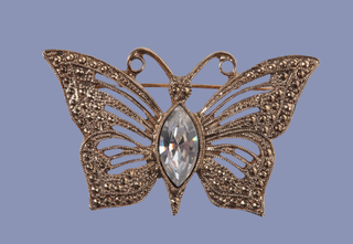 Vintage Gold Tone and Clear Crystal Rhinestone Butterfly