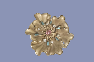 Vintage Bugbee & Niles Rhinestone Brushed Gold Tone Flower Brooch