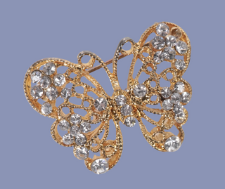 Vintage Small Gold Tone Butterfly Brooch with White Crystal Rhinestones