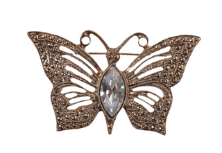 Vintage Gold Tone and Clear Crystal Rhinestone Butterfly