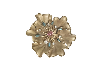 Vintage Bugbee & Niles Rhinestone Brushed Gold Tone Flower Brooch