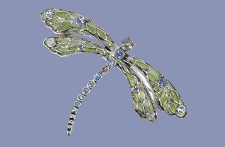 Vintage Silver Tone Blue and Green Dragonfly Brooch