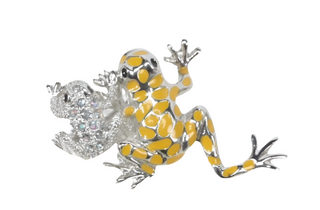 Vintage Brooch Two Silver Toned Frogs with Rhinestones