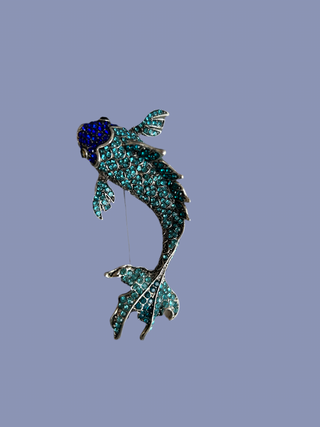 Large Blue and Turquiose Rhinestone Koi Brooch/Pendant