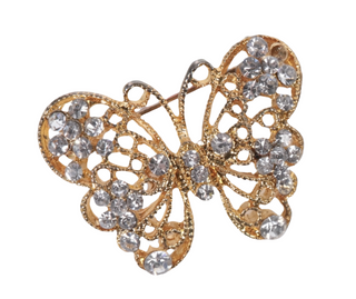 Vintage Small Gold Tone Butterfly Brooch with White Crystal Rhinestones