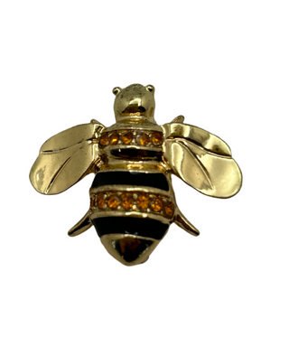 Vintage Small Gold Tone Bee Brooch with Amber Rhinestones