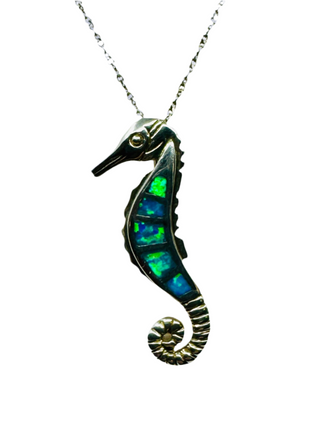 Sterling Silver and Opal Seahorse Pendant Necklace