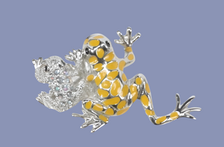 Vintage Brooch Two Silver Toned Frogs with Rhinestones