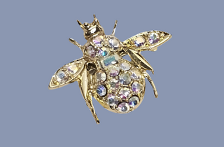 Gold Toned Rhinestone Bee Brooch