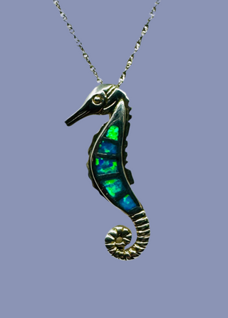 Sterling Silver and Opal Seahorse Pendant Necklace