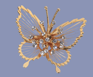 Vintage MONET Gold Plated Wire Work Menagerie Series Swarovski Crystal Butterfly Brooch Pin